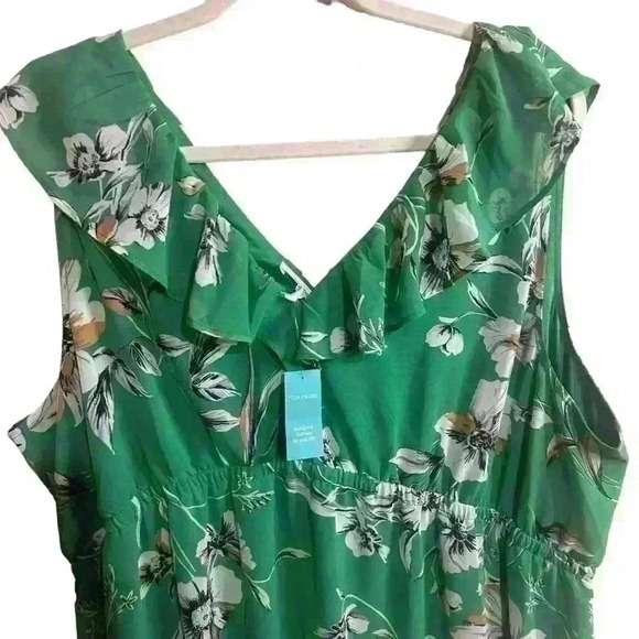 Maurices Ruffled Pleated Floral Midi Dress Size 2X Emerald Jewel NWT - Picture 5 of 7